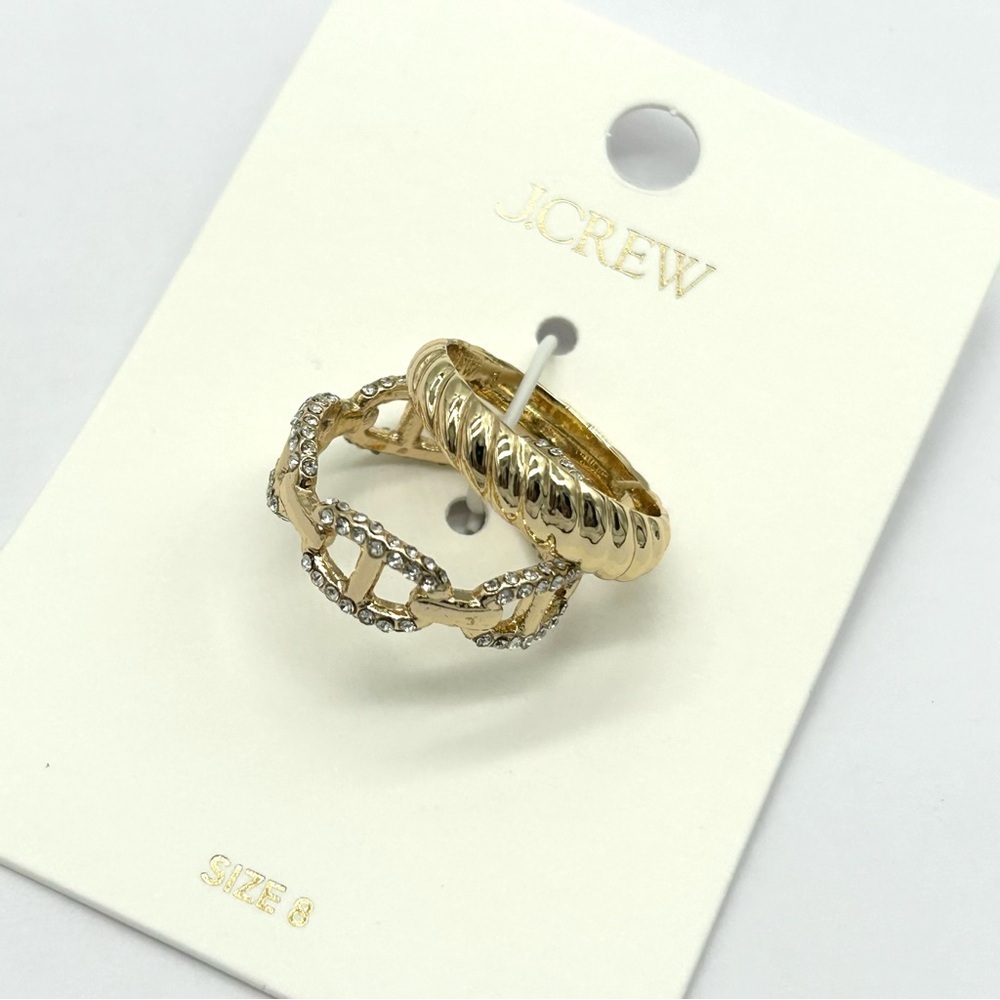 J. Crew Gold Band and Pave Chain Link Rings Size 8 NWT